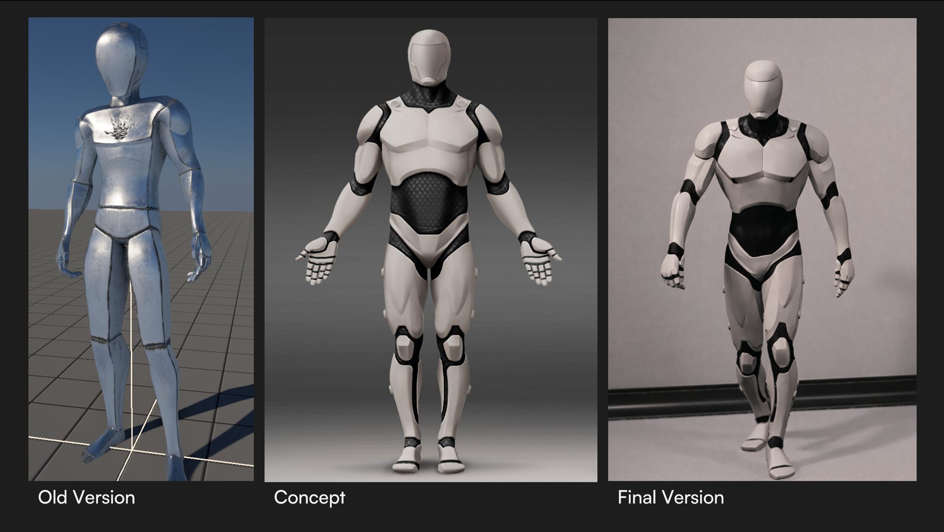 Mannequin: old version, concept, and final version side by side